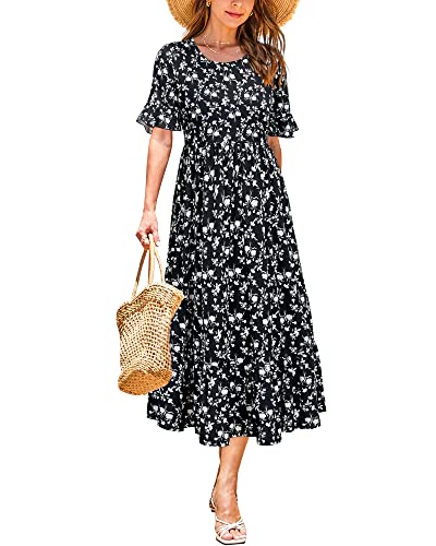 STYLEWORD Sommerkleid Damen Lang Kurzarm Boho Kleid Sommer Blumenkleid Swing Maxikleid von STYLEWORD