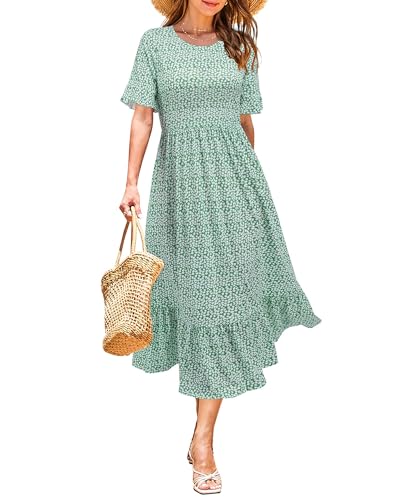 STYLEWORD Sommerkleid Damen Lang Kurzarm Kleider Sommer Blumenkleid Boho Maxikleid mit Ärmel von STYLEWORD