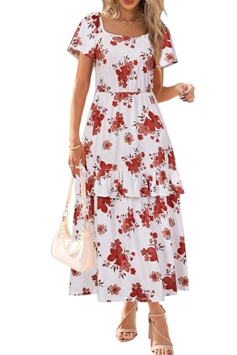STYLEWORD Sommerkleid Damen Lang Kurzarm Sommer Kleider Urlaub Outfits Maxikleid von STYLEWORD