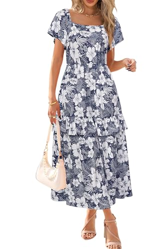 STYLEWORD Sommerkleid Damen Lang Kurzarm Sommer Kleider Urlaub Outfits Maxikleid von STYLEWORD
