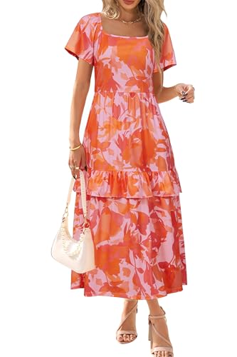 STYLEWORD Sommerkleid Damen Lang Kurzarm Sommer Kleider Urlaub Outfits Maxikleid von STYLEWORD