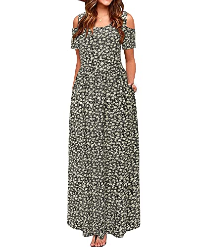 STYLEWORD Sommerkleid Damen Lang Maxikleid Sommer Elegant Freizeitkleid Kurzarm Kleider mit Taschen(Floral05-457,XXL) von STYLEWORD