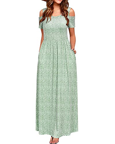 STYLEWORD Sommerkleid Damen Lang Maxikleid Sommer Elegant Freizeitkleid Kurzarm Kleider mit Taschen(Floral08,L) von STYLEWORD