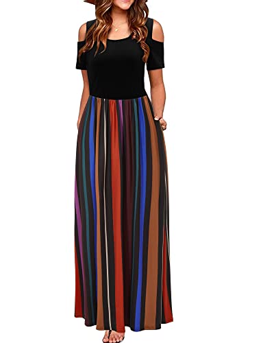 STYLEWORD Sommerkleid Damen Lang Maxikleid Sommer Elegant Freizeitkleid Kurzarm Kleider mit Taschen(Floral36,XL) von STYLEWORD