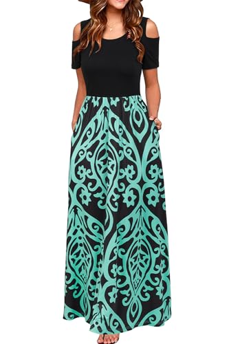 STYLEWORD Sommerkleid Damen Lang Maxikleid Sommer Elegant Freizeitkleid Kurzarm Kleider mit Taschen(FloralZ26-298,XL) von STYLEWORD