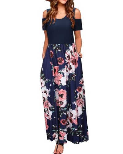 STYLEWORD Sommerkleid Damen Lang Maxikleid Sommer Kleider Kurzarm Elegant mit Ärmel(Floral04,L) von STYLEWORD
