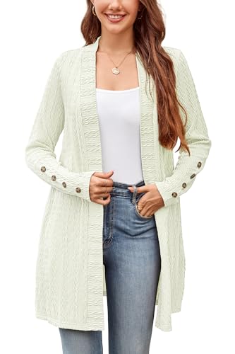 STYLEWORD Strickjacke Damen Langarm Cardigan Lang Open Front Strickpullover Leichte Herbst Strickmantel mit Taschen(Helle Aprikose,L) von STYLEWORD