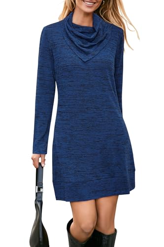 STYLEWORD Strickkleid Damen Herbstkleid Langarm Pulloverkleid Warm Winterkleid Tunika Kleid für Herbst Winter(Blau3197,XXL) von STYLEWORD