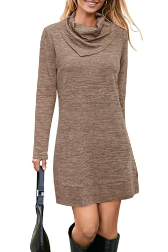 STYLEWORD Strickkleid Damen Herbstkleid Langarm Pulloverkleid Warm Winterkleid Tunika Kleid für Herbst Winter(Braun3197,XXL) von STYLEWORD