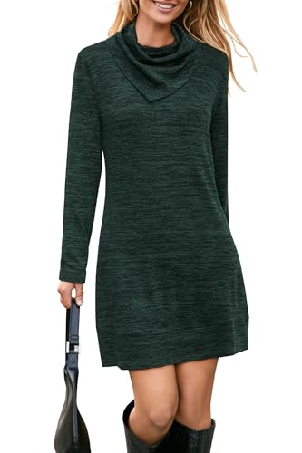 STYLEWORD Strickkleid Damen Herbstkleid Langarm Pulloverkleid Warm Winterkleid Tunika Kleid für Herbst Winter(Grün3197,XXL) von STYLEWORD