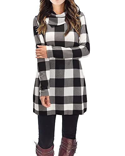 STYLEWORD Strickkleid Damen Herbstkleid Langarm Pulloverkleid Warm Winterkleid Tunika Kleid für Herbst Winter(Schwarz und Weiß Gingham,Mittel) von STYLEWORD