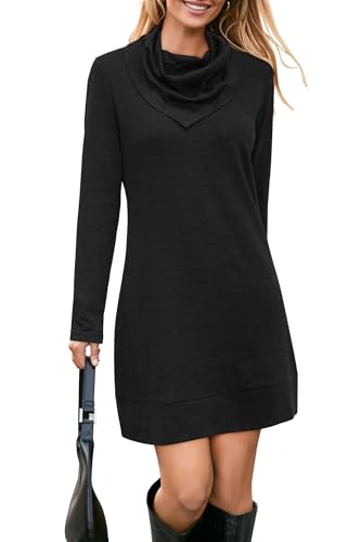 STYLEWORD Strickkleid Damen Herbstkleid Langarm Pulloverkleid Warm Winterkleid Tunika Kleid für Herbst Winter(Schwarz3197,XL) von STYLEWORD