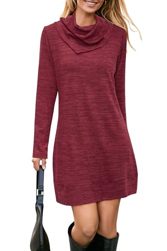 STYLEWORD Strickkleid Damen Herbstkleid Langarm Pulloverkleid Warm Winterkleid Tunika Kleid für Herbst Winter(Wein3197,XL) von STYLEWORD