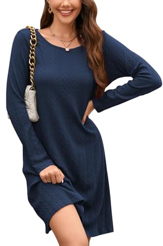 STYLEWORD Strickkleid Damen Kleid Langarm Herbstkleid Pulloverkleid Elegant Herbst Winterkleid Tunika Umstandskleid(Marine,S) von STYLEWORD