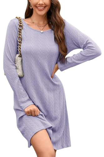 STYLEWORD Strickkleid Damen Kleid Langarm Herbstkleid Pulloverkleid Elegant Herbst Winterkleid Tunika Umstandskleid(Violett,XL) von STYLEWORD