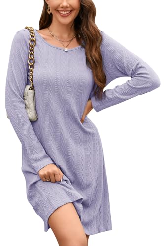 STYLEWORD Strickkleid Damen Kleid Langarm Herbstkleid Pulloverkleid Elegant Herbst Winterkleid Tunika Umstandskleid(Violett,S) von STYLEWORD
