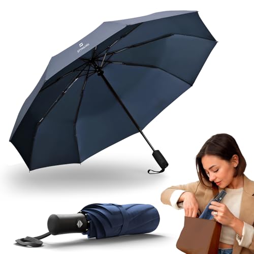 STYNGARD Regenschirm sturmfest - Taschenschirm mit Auf-zu-Automatik und Beschichtung gegen Feuchtigkeitsschäden - kurzer Griff - Modell BERGEN (blau) von STYNGARD
