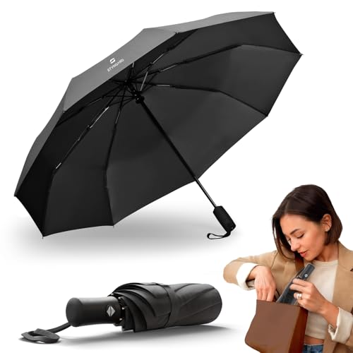 STYNGARD Regenschirm sturmfest - Taschenschirm mit Auf-zu-Automatik und Beschichtung gegen Feuchtigkeitsschäden - kurzer Griff - Modell BERGEN von STYNGARD