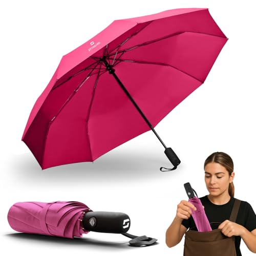 STYNGARD Regenschirm sturmfest bis 140 km/h - Taschenschirm mit Auf-zu-Automatik und zertifizierter Teflon-Beschichtung gegen Feuchtigkeitsschäden - kurzer Griff - Modell OSLO (Pink) von STYNGARD