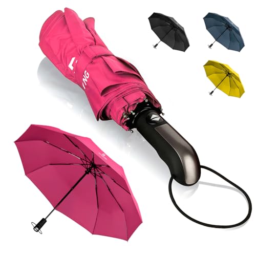 STYNGARD Regenschirm sturmfest bis 140 km/h - Taschenschirm mit Auf-zu-Automatik und zertifizierter Teflon-Beschichtung gegen Feuchtigkeitsschäden - langer Griff - Modell TRONDHEIM (Pink) von STYNGARD