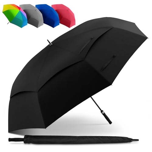STYNGARD XXL Regenschirm Groß Sturmfest mit 140 cm Durchmesser - Golfschirm mit Auf-zu-Automatik und Doppelbespannung für maximalen Wind- und Regenschutz Modell BELFAST (Schwarz, 130cm) von STYNGARD