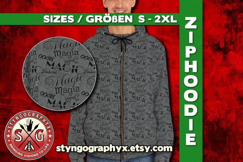 Gift For Magician - Magic Multilingual All Over Print Men's Full-Zip Hoodie Birthday Present Believers von STYNGoGRAPHYX