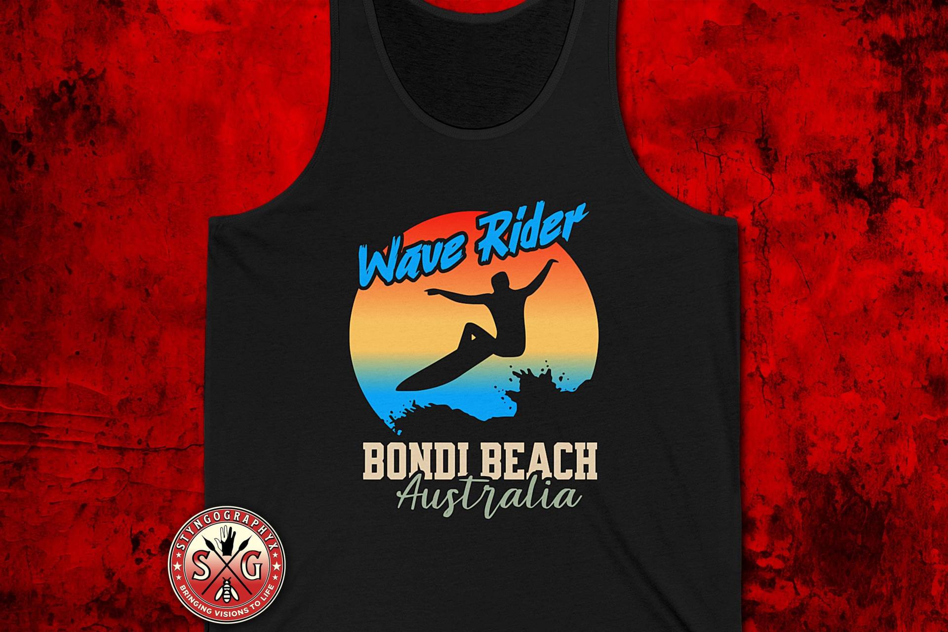 Retro Sunset Wave Rider Tank Top von STYNGoGRAPHYX