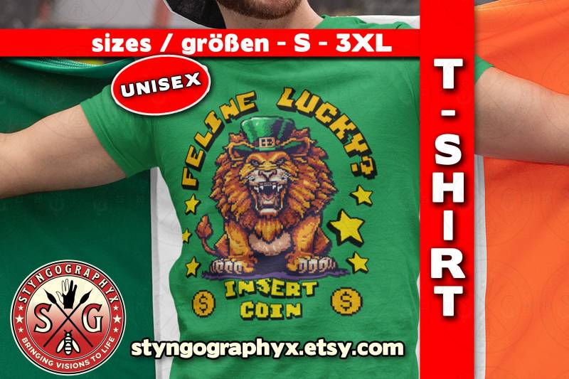 st Patricks Day Outfit - Unique Gift For 8 Bit Pixel Art Retro Arcade Gamer Funny Cat Pun T-Shirt von STYNGoGRAPHYX