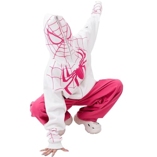 Y2k Zip Up Hoodie Spider Grunge Vintage Damen Herren Kapuzenpullover Gothic Kapuzenjacke Halloween (White,M) von STalf