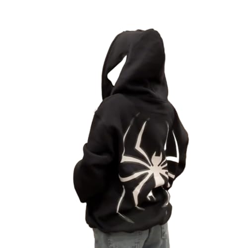 Y2k Zip Up Hoodie Spider Grunge Vintage Unisex Kapuzenpullover Gothic Kapuzenjacke (Black,M) von STalf