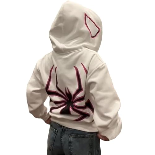 Y2k Zip Up Hoodie Spider Grunge Vintage Unisex Kapuzenpullover Gothic Kapuzenjacke (White,M) von STalf