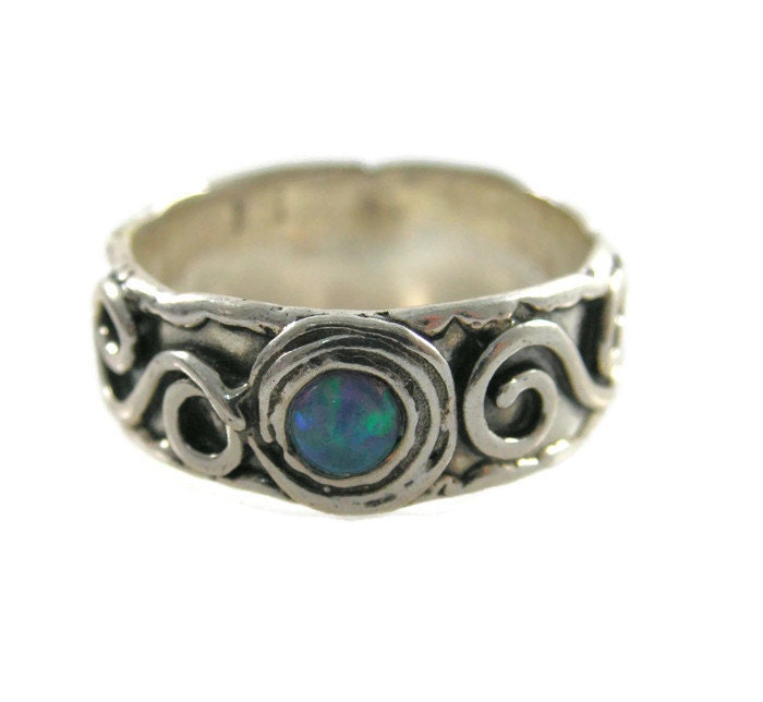 Opalring Aus Sterlingsilber. Dreifacher Silberring. Opalring. Silbernes Band. Opal-Silberring. Opalband. Opalschmuck | Sr-9563-518 von STarLighTstudiO3