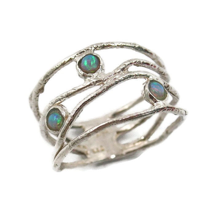 Opalring. Silberner Wellenring. Opalschmuck. Silberring. Breiter Opal-Silberring. Opalring Opalring. Silberner Wellenring. Opalschmuck. Silberring. Breiter Opal-Silberring. Opalring von STarLighTstudiO3