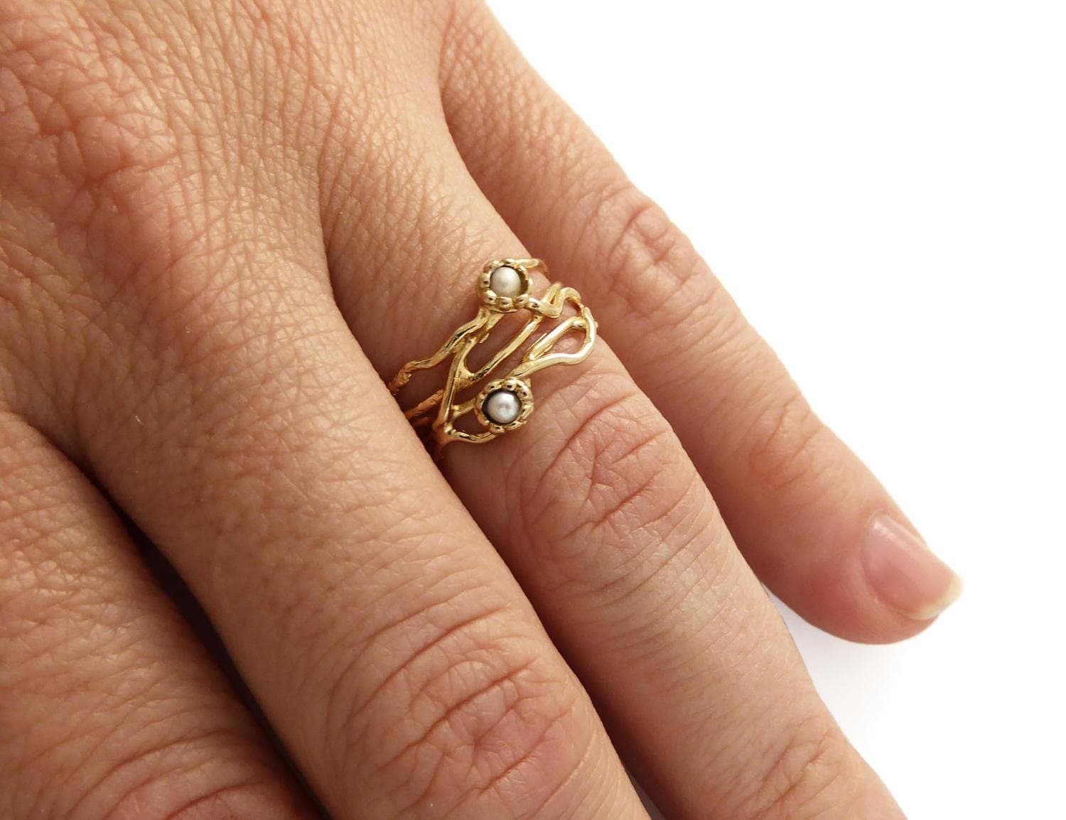 Perlenring. Vergoldeter Plissee-Perlenring. Welle Ring. Perlenschmuck. Goldring. Breiter Silber Ring Mit Perle von STarLighTstudiO3