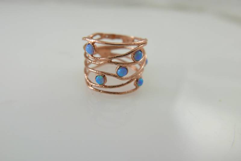 Rose Gold Opal Ring. Goldring. Breiter Welle Wellenopal Als Schmuck. Geschenk Z von STarLighTstudiO3