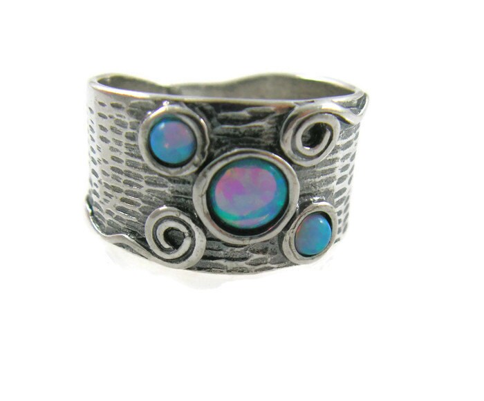 Sterling Silber Opal Ring. Strukturierter Silber-Ring. Opal-Ring. Breiter Breite Opalring. Schmuck. Silberschmuck Sterling Silber Opal Ring. Strukturierter Silber-Ring. Opal-Ring. Breiter Breite Opalring. Schmuck. Silberschmuck von STarLighTstudiO3