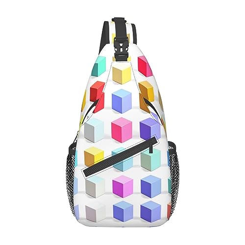 Bunte Würfel-Rucksäcke, Brusttaschen für Damen und Herren, Crossbody-Taschen, Wandern, modische Schultertaschen, Outdoor-Sport, Schwarz, Einheitsgröße, Kreuz-Brusttasche diagonal von STejar