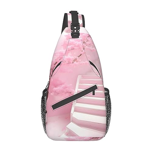 Cherry Blossom White Staircase Rucksäcke, Herren und Damen, Brusttaschen, Crossbody-Taschen, Wandern, Mode, Schultertaschen, Outdoor-Sport, Schwarz, Einheitsgröße, Kreuz-Brusttasche diagonal von STejar