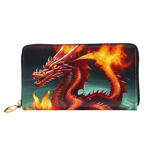 Dragon King In Fire Damen-Geldbörse, Leder, große Kapazität, Clutch, Handy-Clutch, Kreditkartenhalter, Schwarz, Einheitsgröße, modern, Schwarz , Einheitsgröße, Modern von STejar