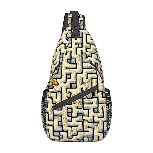 Labyrinth Schatzkarte Rucksäcke, Herren und Damen, Brusttaschen, Crossbody-Taschen, Wandern, modische Schultertaschen, Outdoor-Sport, Schwarz, Einheitsgröße, Kreuz-Brusttasche diagonal von STejar