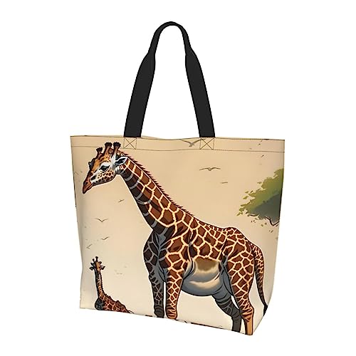 Mutter und Kind Giraffe Damen Große Kapazität Schultertasche Geeignet für den täglichen Reisen, Einkaufen, Schule und Arbeit, Schwarz, Einheitsgröße von STejar