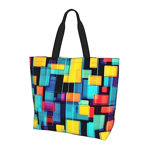 Quadratisches Geometrie-Diagramm Damen-Schultertasche mit großem Fassungsvermögen, geeignet für den täglichen Gebrauch, Reisen, Einkaufen, Schule und Arbeit, Schwarz, Einheitsgröße von STejar