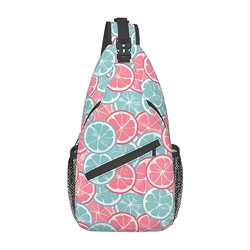 Rucksäcke mit Zitrusscheiben, für Herren und Damen, Umhängetaschen, Wandern, modische Schultertaschen, Outdoor-Sport, Rosa / Blau, Schwarz, Einheitsgröße, Kreuz-Brusttasche diagonal von STejar