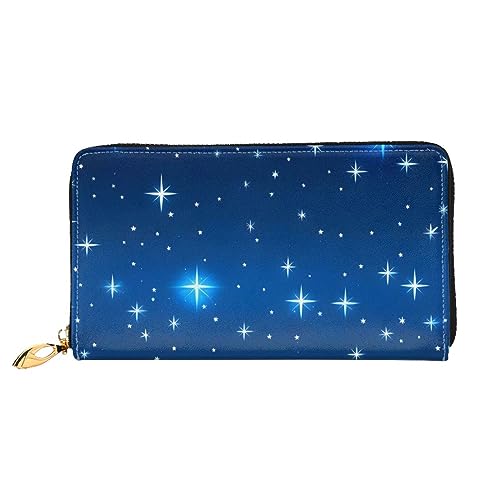 STejar Blue Star Pattern Damen Geldbörse Leder Große Kapazität Clutch Tasche Frauen Handy Clutch Kreditkartenhalter Schwarz Einheitsgröße Modern, Schwarz , Einheitsgröße, Modern von STejar