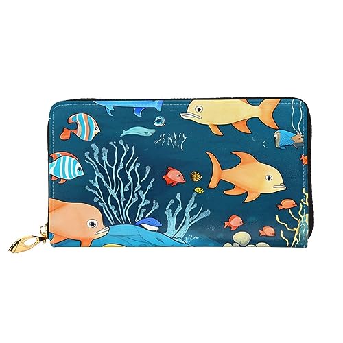 STejar Blue Underwater World Of Fish Damen-Geldbörse, Leder, große Kapazität, Clutch, Handy-Clutch, Kreditkartenhalter, Schwarz, Einheitsgröße, modern, Schwarz , Einheitsgröße, Modern von STejar