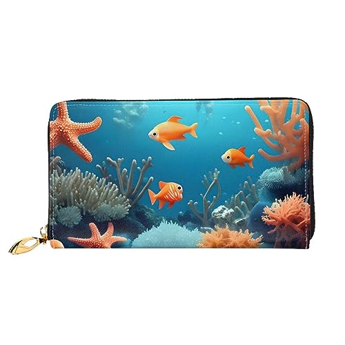 STejar Coral Fish Underwater Damen-Geldbörse, Leder, große Kapazität, Clutch, Handy-Clutch, Kreditkartenhalter, Schwarz, Einheitsgröße, modern, Schwarz , Einheitsgröße, Modern von STejar