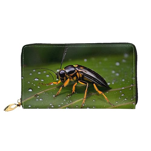 STejar Insects On Leaves Damen-Geldbörse, Leder, große Kapazität, Clutch, Handy-Clutch, Kreditkartenhalter, Schwarz, Einheitsgröße, modern, Schwarz , Einheitsgröße, Modern von STejar