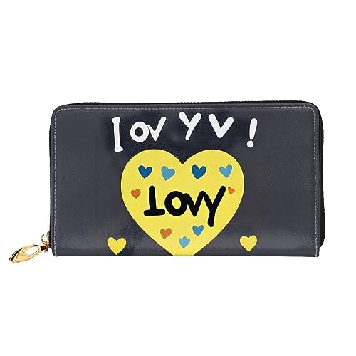 STejar Love You With All My Heart Damen-Geldbörse, Leder, große Kapazität, Clutch, Handy-Clutch, Kreditkartenhalter, Schwarz, Einheitsgröße, modern, Schwarz , Einheitsgröße, Modern von STejar