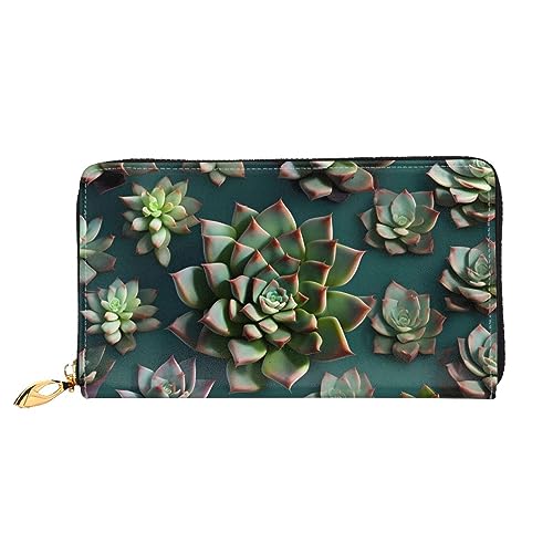 STejar Many Succulents Damen-Geldbörse, Leder, große Kapazität, Clutch, Handy-Clutch, Kreditkartenhalter, Schwarz, Einheitsgröße, modern, Schwarz , Einheitsgröße, Modern von STejar