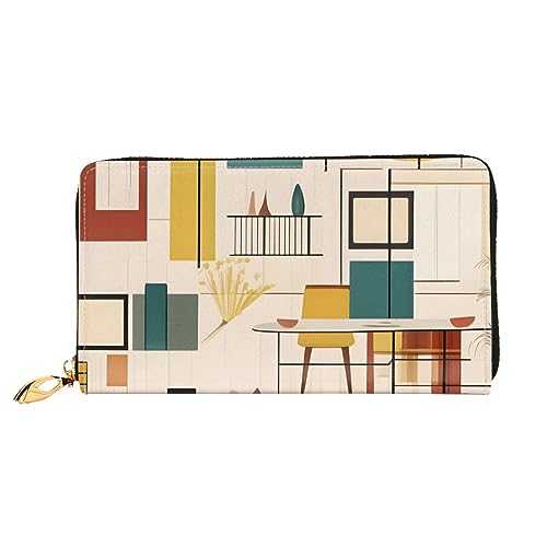 STejar Mid Century Moderne Damen-Geldbörse, Leder, große Kapazität, Clutch, Handy-Clutch, Kreditkartenhalter, Schwarz, Einheitsgröße, modern, Schwarz , Einheitsgröße, Modern von STejar